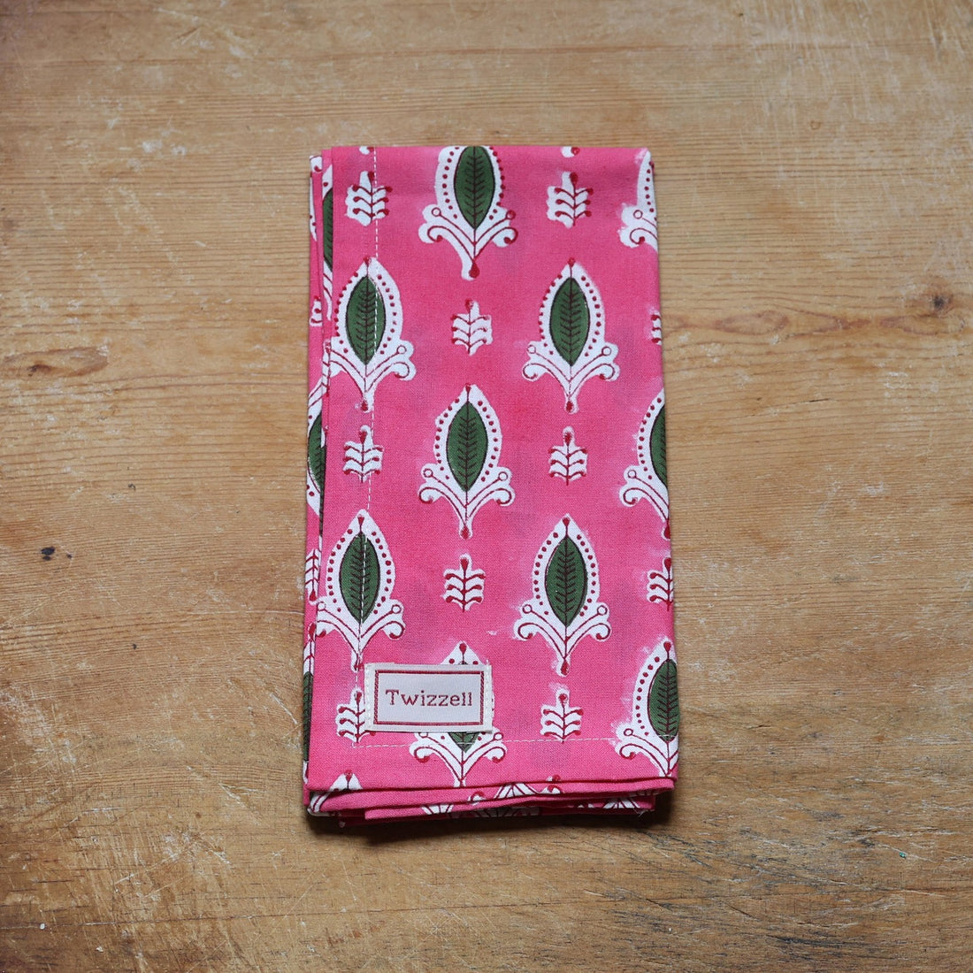 Pink with Green Leaf Napkin x 4