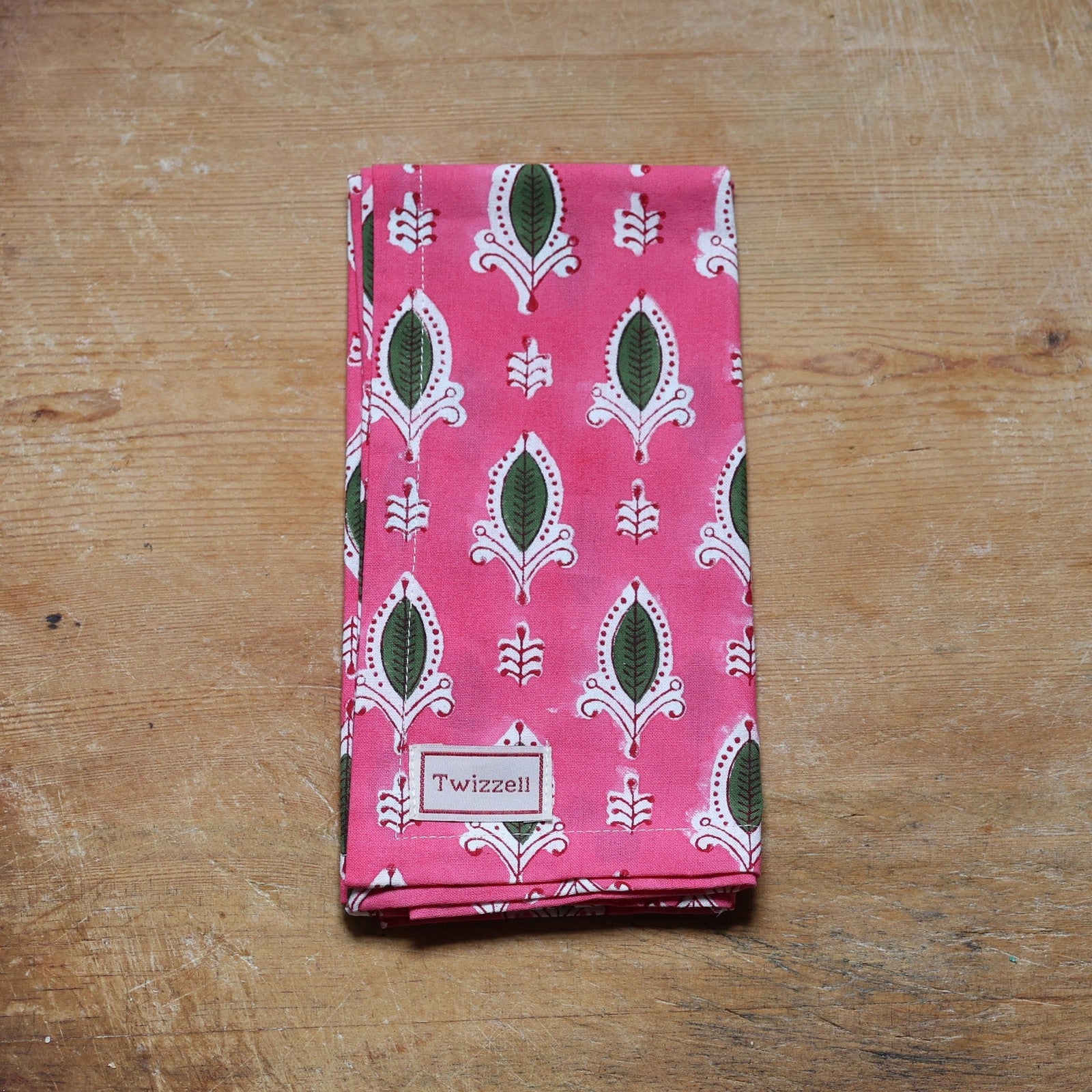 Pink with Green Leaf Napkin x 4