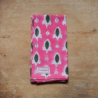 Pink with Green Leaf Napkin x 4