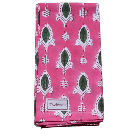 Pink with Green Leaf Napkin x 4