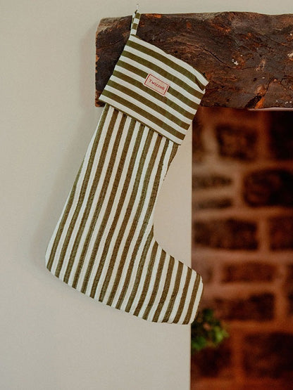 Olive and White Stripe Stocking