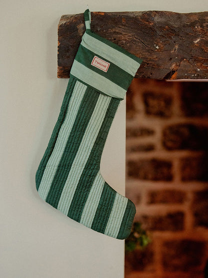 Green and Sage Stripe Stocking