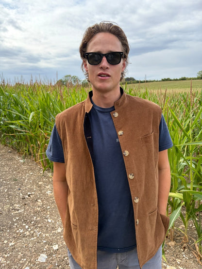 Nehru Jacket Navy and Tan Corduroy