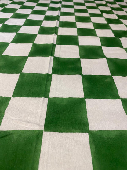 Green and White Checkerboard Tablecloth
