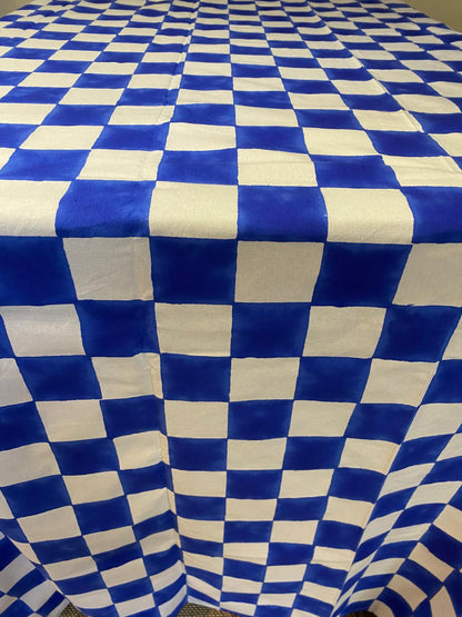 Indian Block Print Tablecloth - Royal Blue Checkerboard