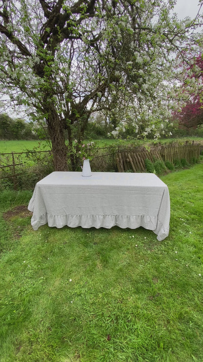 Sage Gingham Ruffle Tablecloth